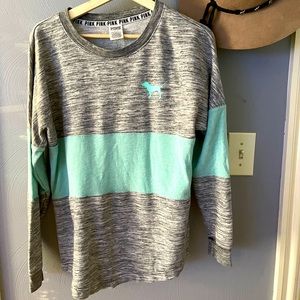 “PINK” grey & blue long sleeve